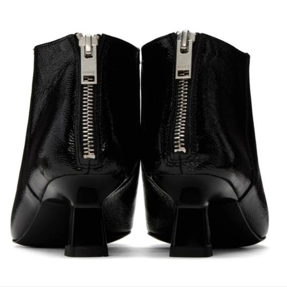 New Ganni Soft Pointy Crop Naplack Back Zip Kitten Heel Black Boots Size 8 US - Picture 7 of 9
